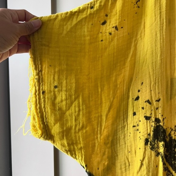 CALI DREAMING Yellow Gauze Dress Black Splatter Print Oversized Maxi Size XS/S - Picture 6 of 11